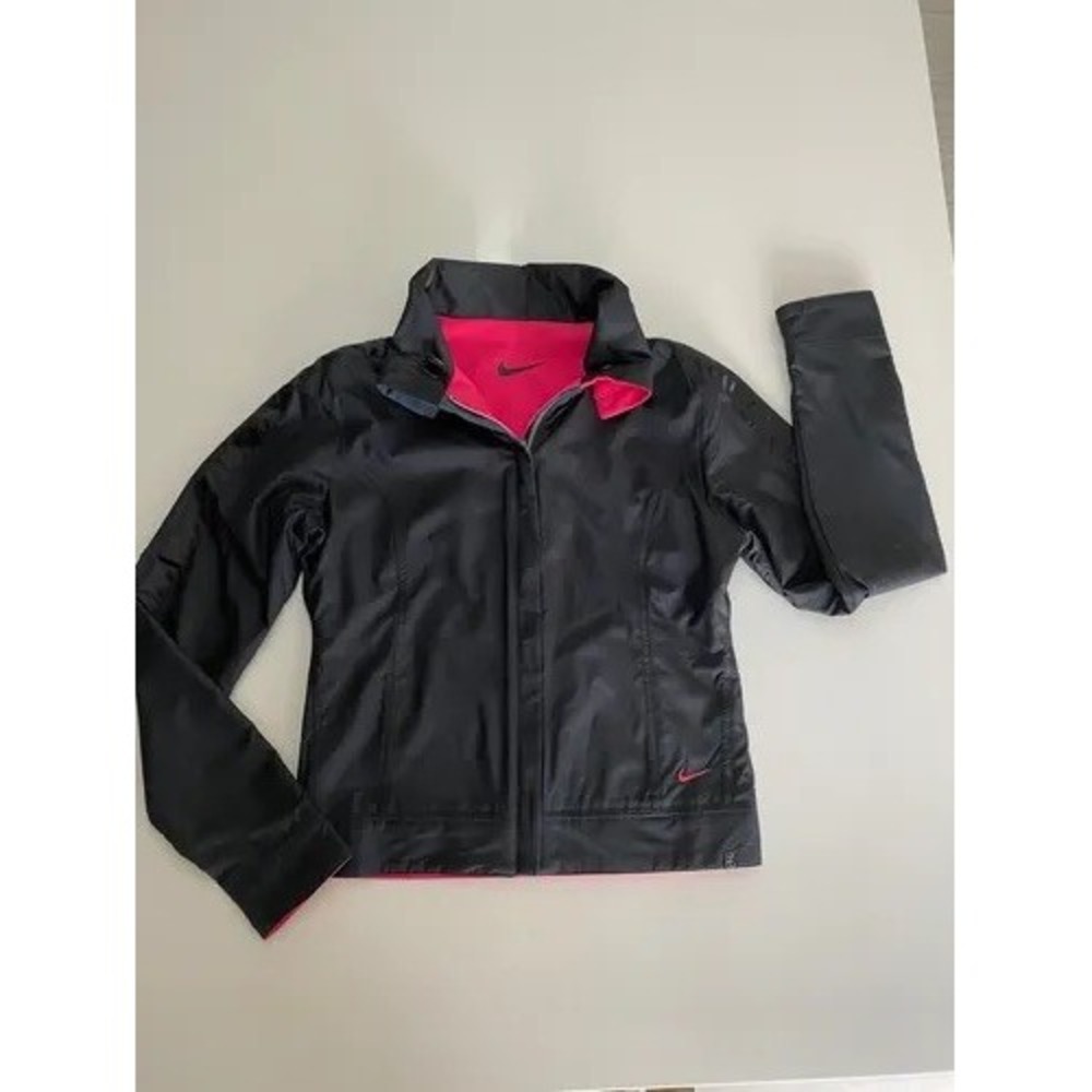 Nike Reversible Jacket Womens Black Hot Pink Full Zip‎ Windbreaker Athletic Coat